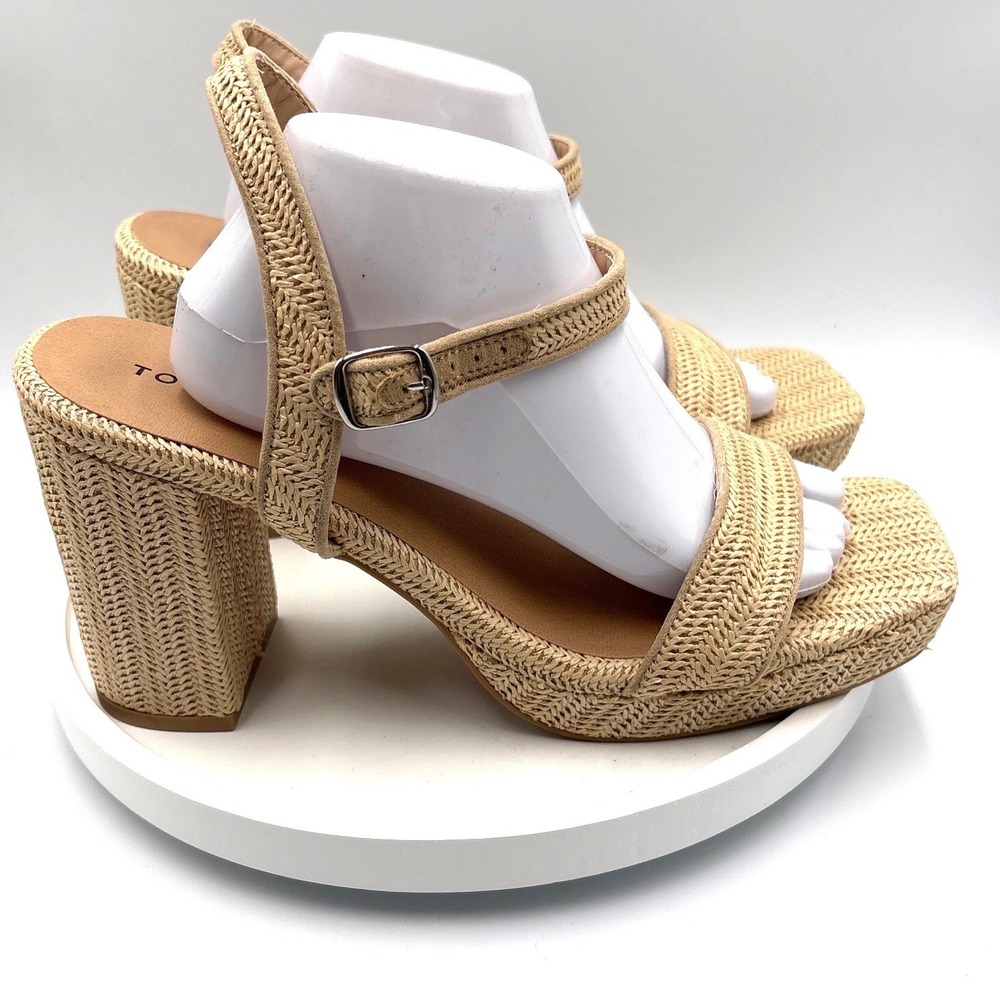 Torrid Raffia Platform Block Heel Sandals Tan Woven Square Toe 13WW 40225174 - Picture 4 of 9